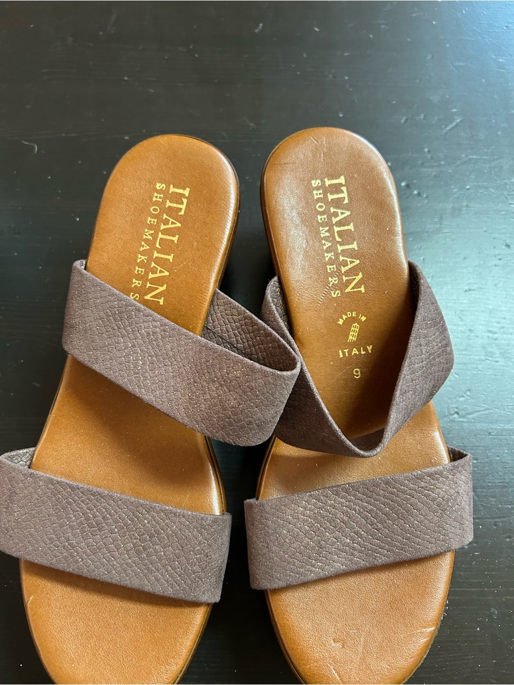 Italian Shoemakers Brown Textured Double-Strap Slide Sandals